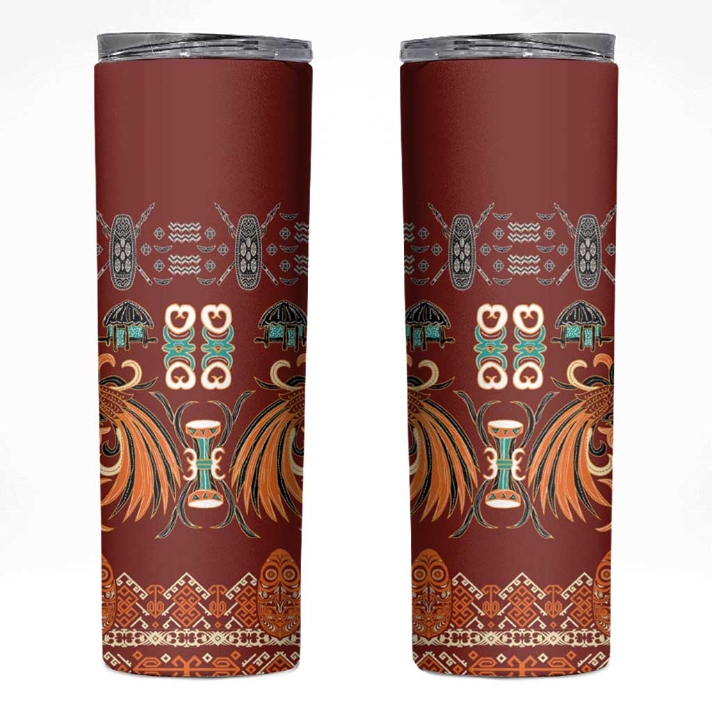 Oxblood Batik Papua-inspired Pattern Skinny Tumbler - Polynesian Pride