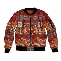 Oxblood Batik Papua-inspired Pattern Sleeve Zip Bomber Jacket LT9 Unisex Red - Polynesian Pride