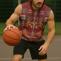 Oxblood Batik Papua-inspired Pattern Sleeveless Zip Hoodie - Polynesian Pride