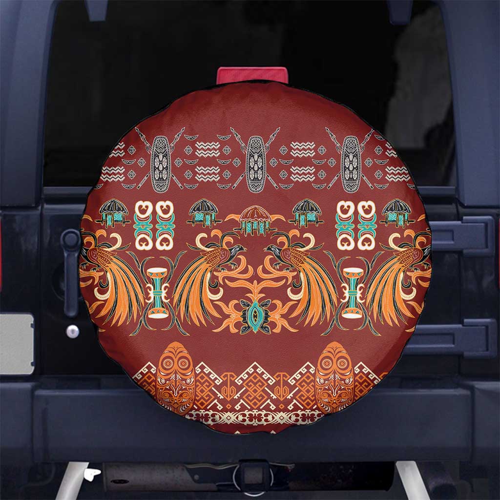Oxblood Batik Papua-inspired Pattern Spare Tire Cover - Polynesian Pride