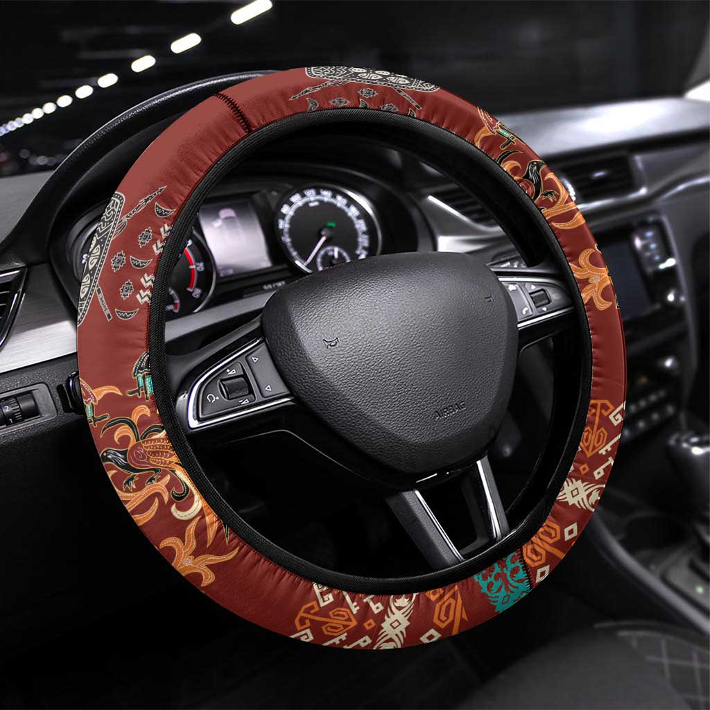 Oxblood Batik Papua-inspired Pattern Steering Wheel Cover - Polynesian Pride