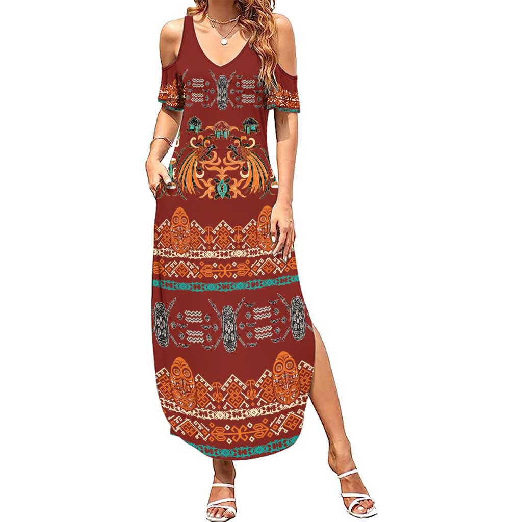 Oxblood Batik Papua-inspired Pattern Summer Maxi Dress - Polynesian Pride