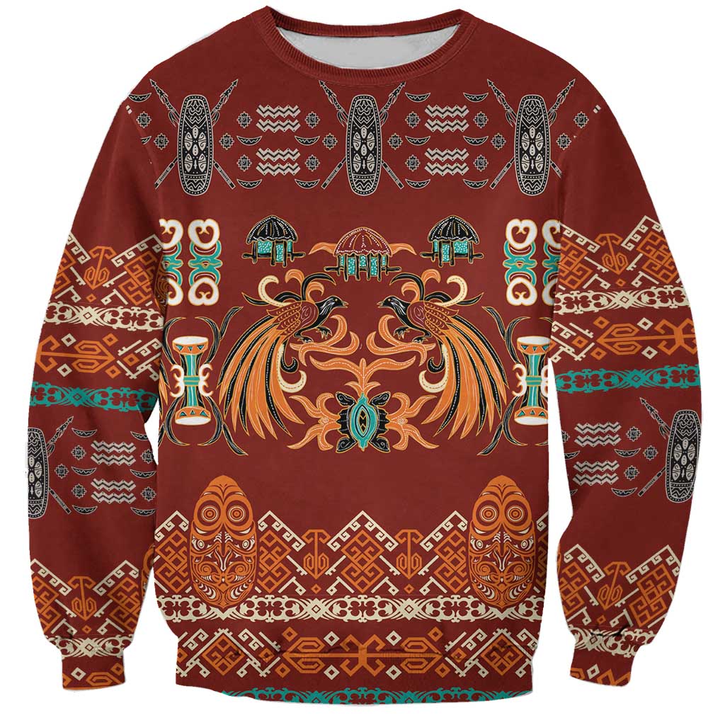 Oxblood Batik Papua-inspired Pattern Sweatshirt LT9 Unisex Red - Polynesian Pride