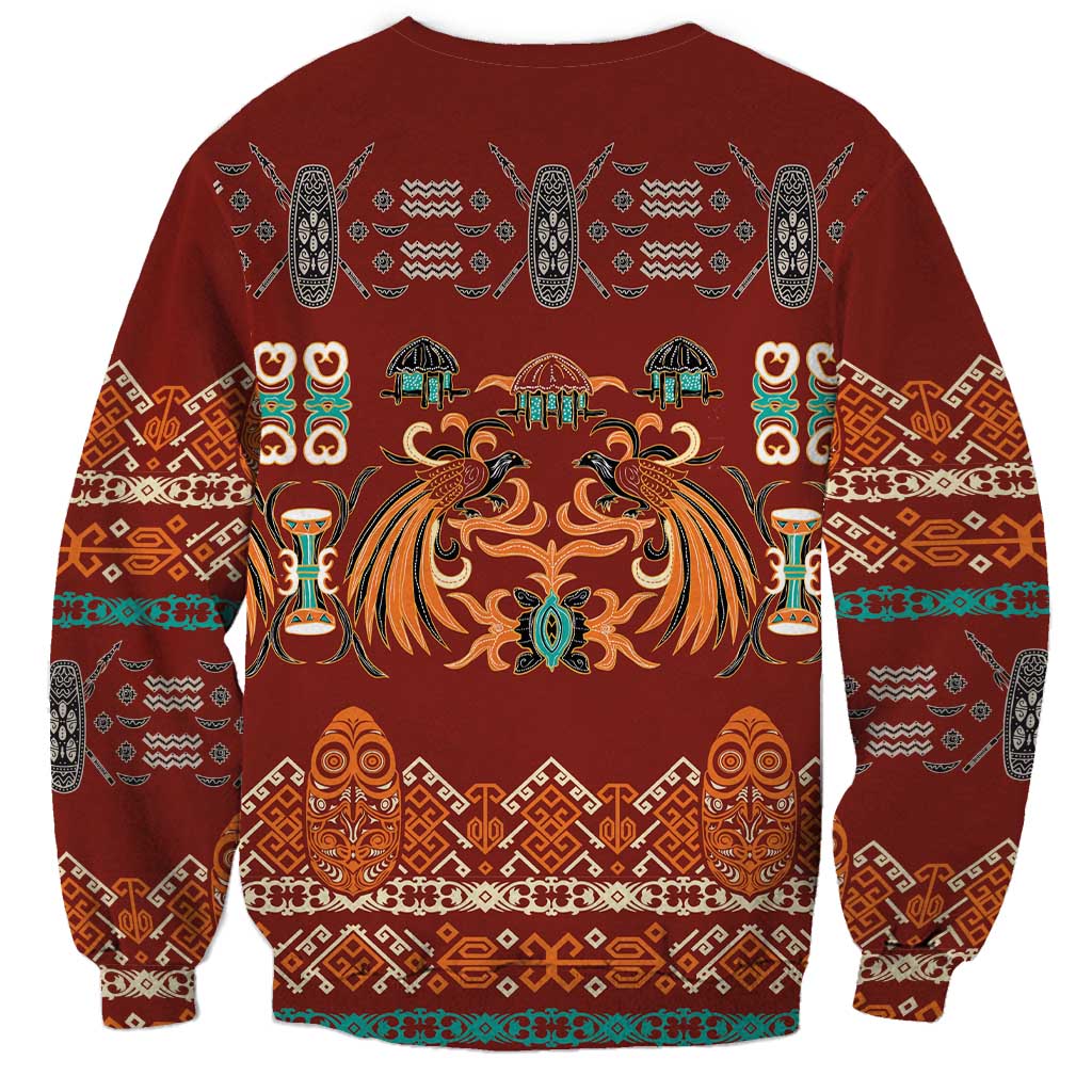 Oxblood Batik Papua-inspired Pattern Sweatshirt LT9 - Polynesian Pride