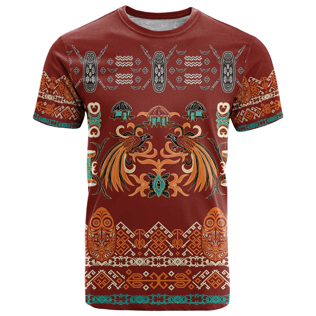Oxblood Batik Papua-inspired Pattern T Shirt - Polynesian Pride