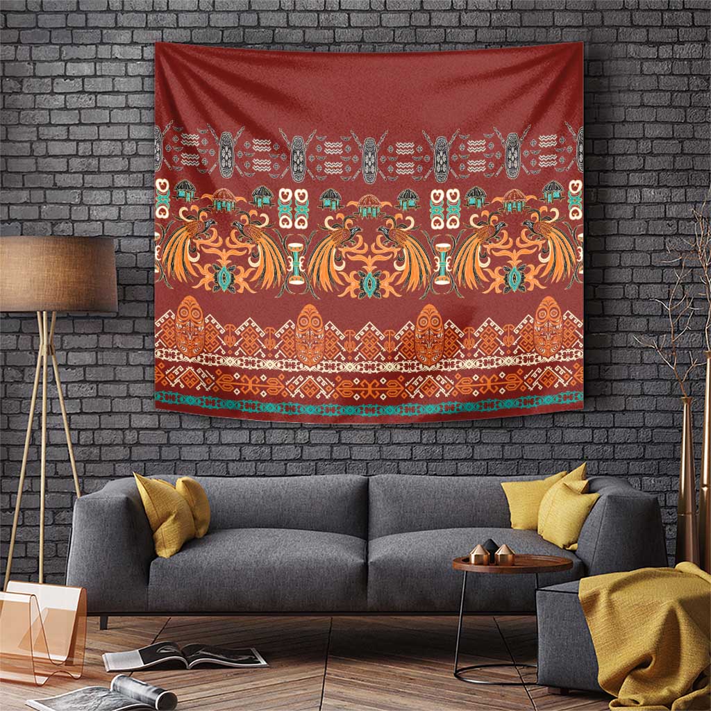 Oxblood Batik Papua-inspired Pattern Tapestry LT9 Red - Polynesian Pride