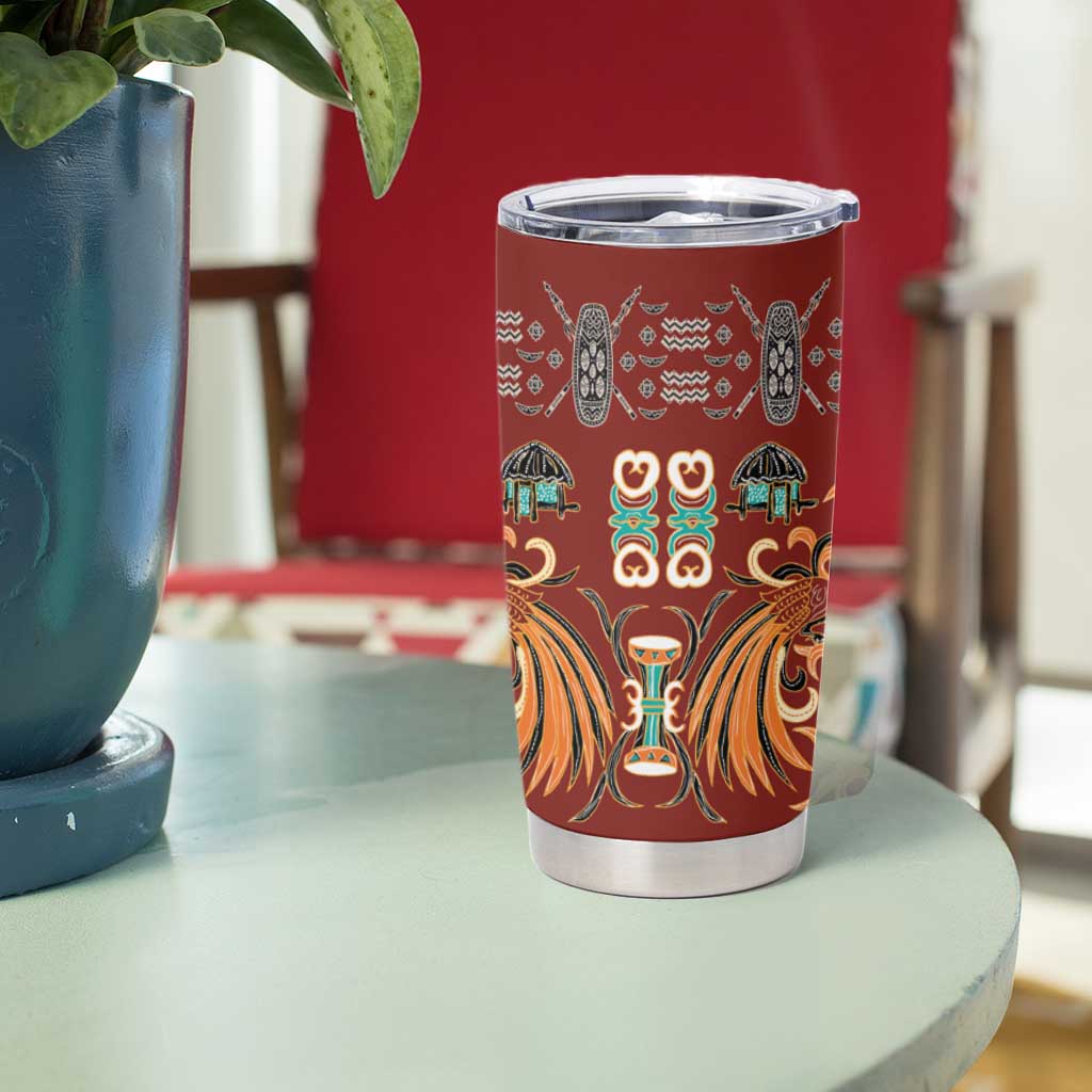 Oxblood Batik Papua-inspired Pattern Tumbler Cup - Polynesian Pride