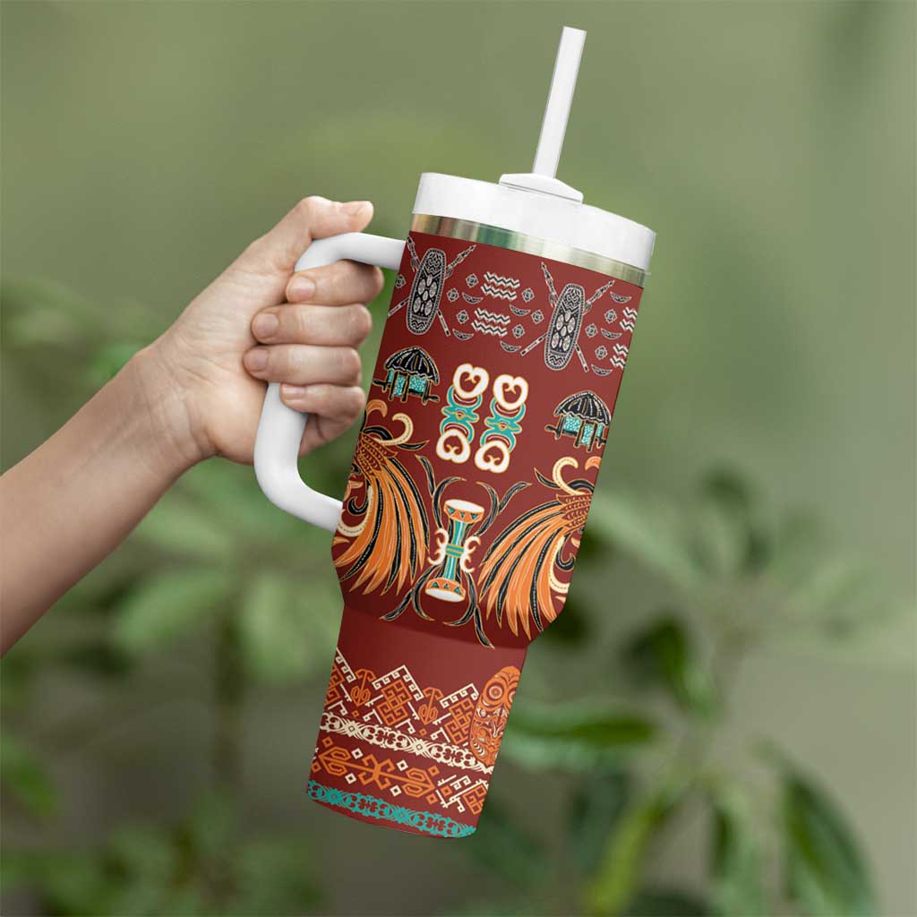 Oxblood Batik Papua-inspired Pattern Tumbler With Handle LT9 - Polynesian Pride