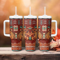 Oxblood Batik Papua-inspired Pattern Tumbler With Handle LT9 - Polynesian Pride