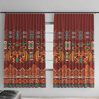 Oxblood Batik Papua-inspired Pattern Window Curtain LT9 With Hooks Red - Polynesian Pride