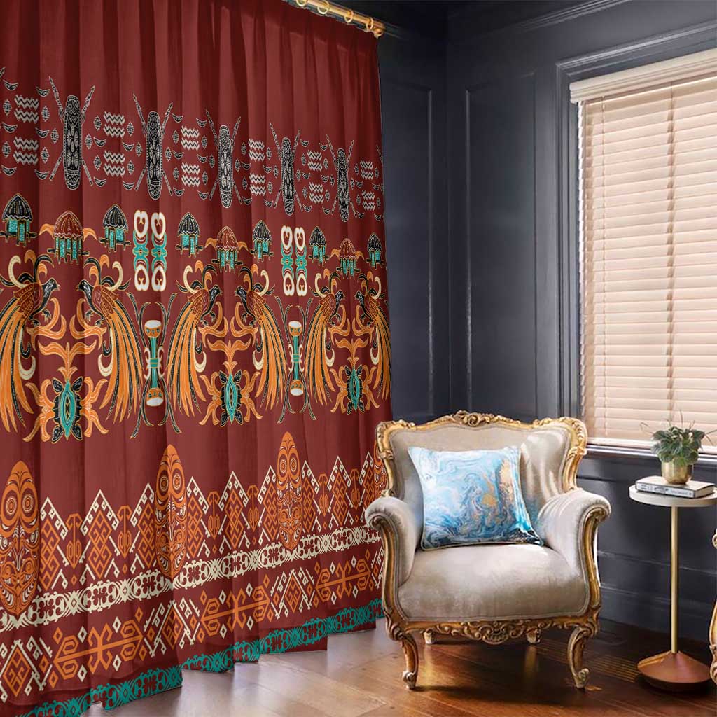 Oxblood Batik Papua-inspired Pattern Window Curtain LT9 - Polynesian Pride