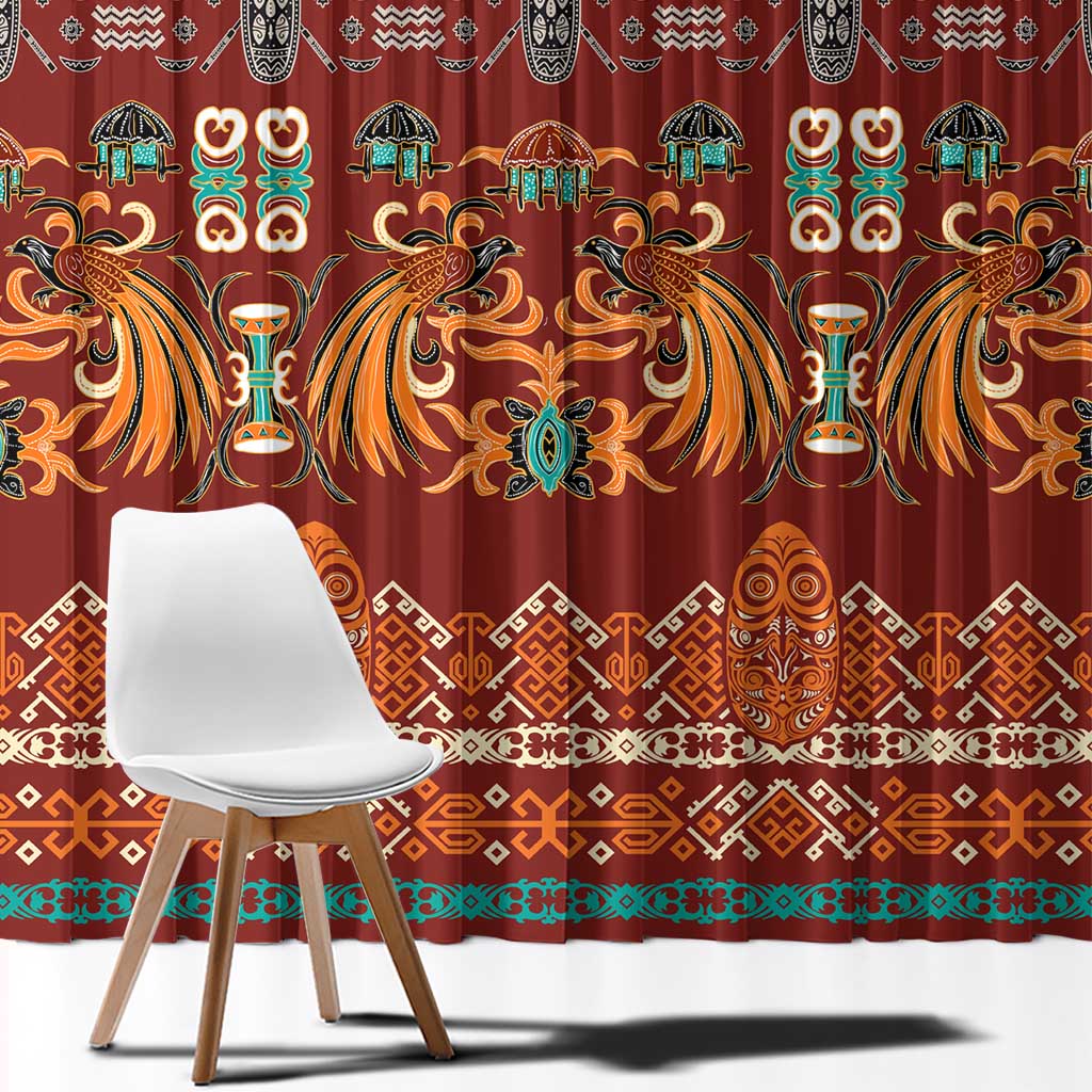 Oxblood Batik Papua-inspired Pattern Window Curtain LT9 - Polynesian Pride