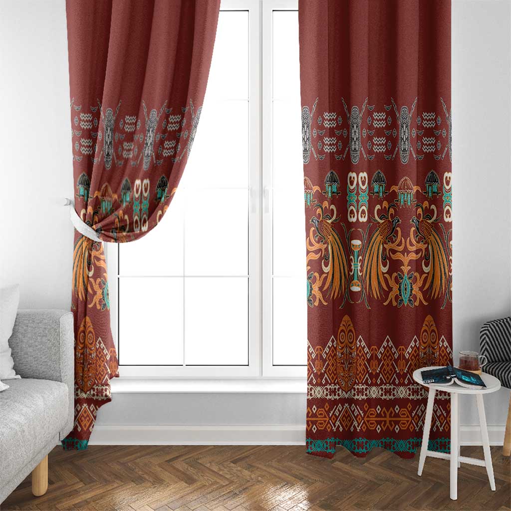 Oxblood Batik Papua-inspired Pattern Window Curtain LT9 - Polynesian Pride