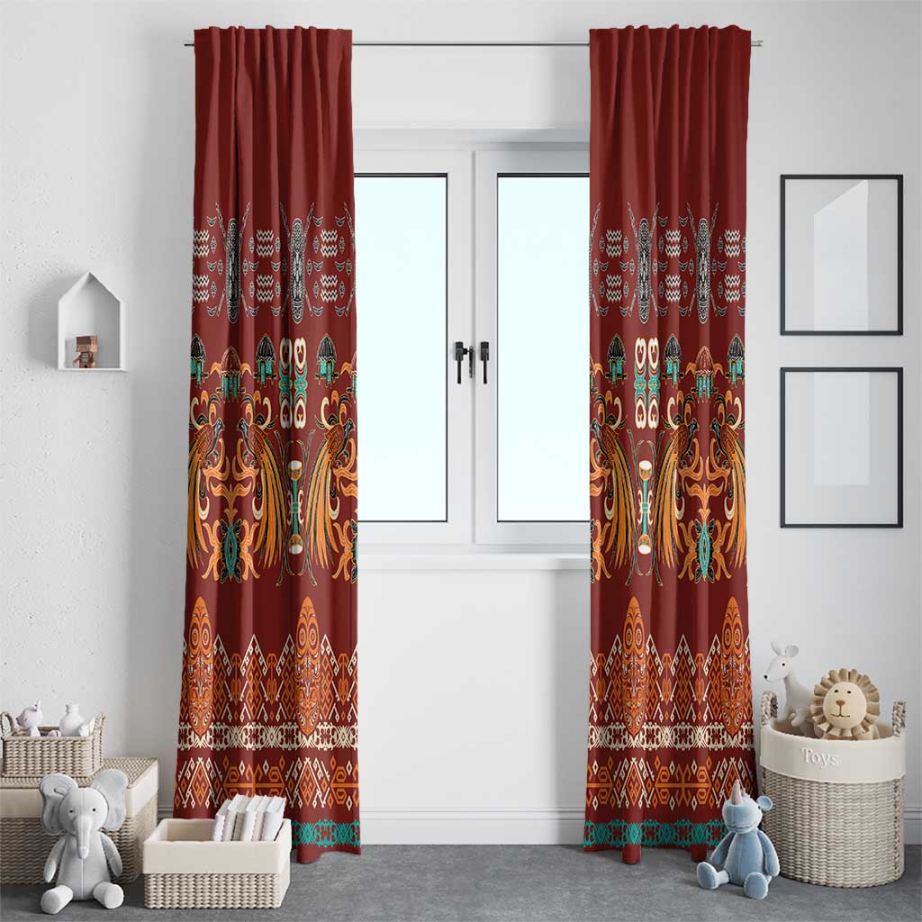 Oxblood Batik Papua-inspired Pattern Window Curtain LT9 - Polynesian Pride