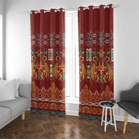 Oxblood Batik Papua-inspired Pattern Window Curtain LT9 With Grommets Red - Polynesian Pride