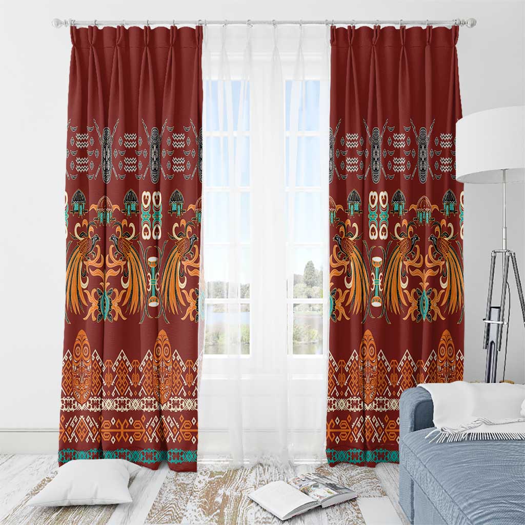 Oxblood Batik Papua-inspired Pattern Window Curtain LT9 - Polynesian Pride