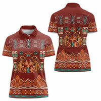 Oxblood Batik Papua-inspired Pattern Women Polo Shirt - Polynesian Pride