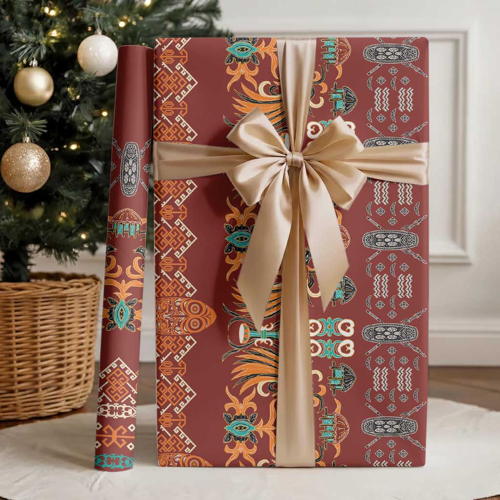 Oxblood Batik Papua-inspired Pattern Wrapping Paper LT9 - Polynesian Pride