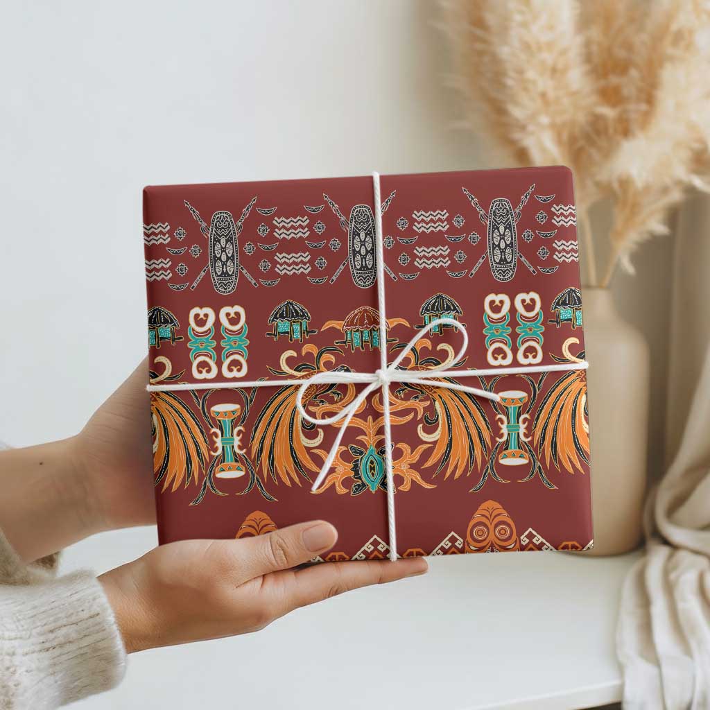 Oxblood Batik Papua-inspired Pattern Wrapping Paper LT9 - Polynesian Pride