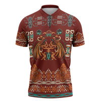Oxblood Batik Papua-inspired Pattern Zipper Polo Shirt - Polynesian Pride