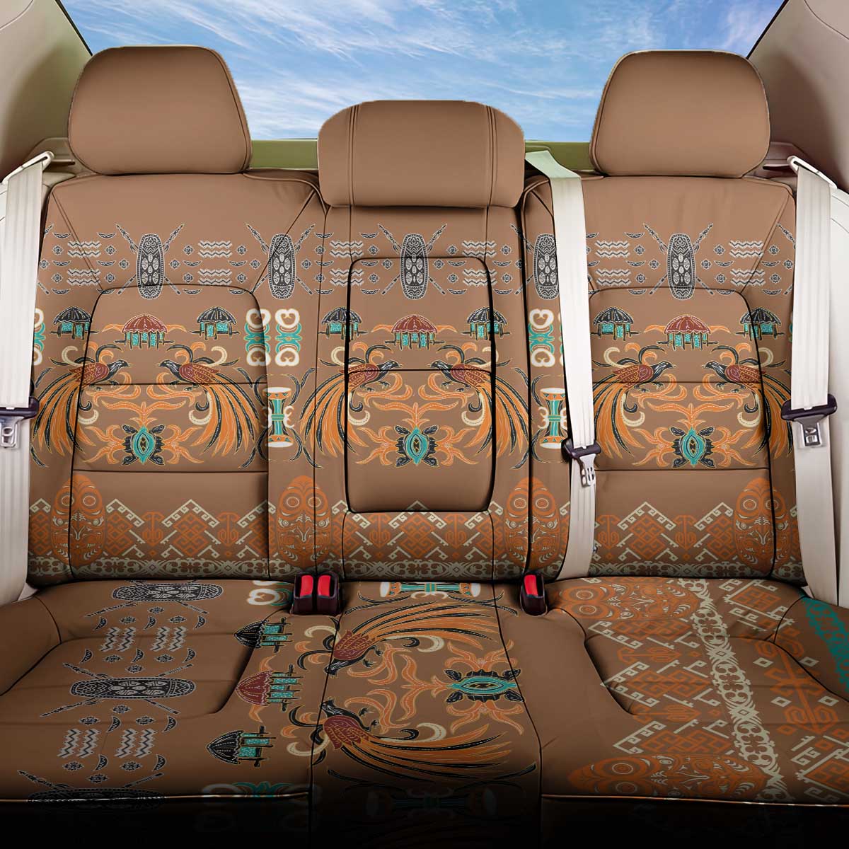 Terracotta Batik Papua-inspired Pattern Back Car Seat Cover - Polynesian Pride