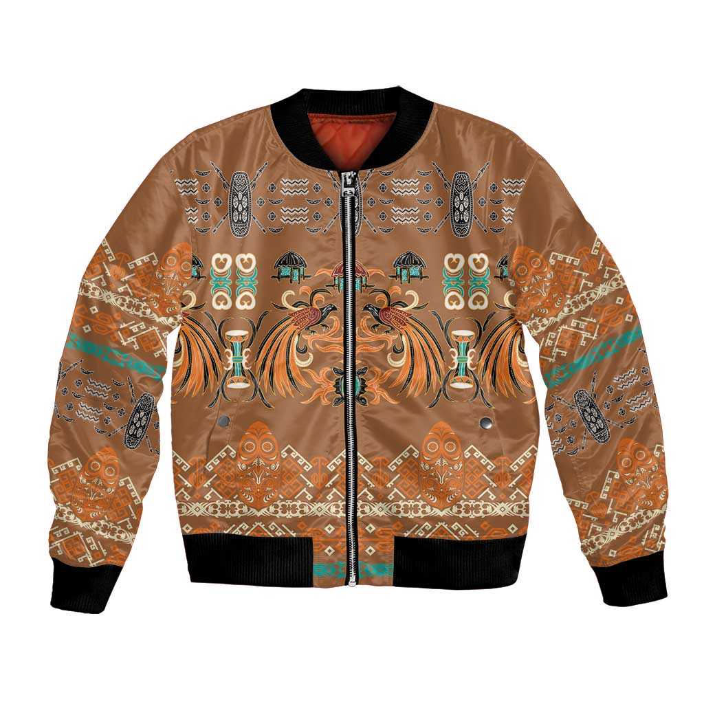 Terracotta Batik Papua-inspired Pattern Bomber Jacket LT9 Unisex Gold - Polynesian Pride