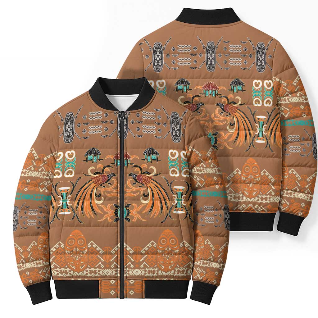 Terracotta Batik Papua-inspired Pattern Bomber Puffer Jacket LT9 - Polynesian Pride