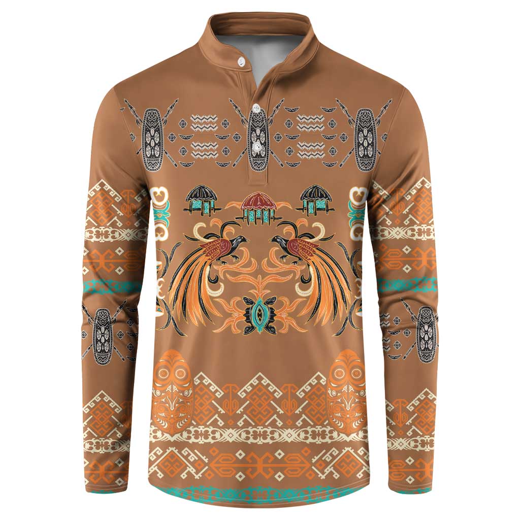 Terracotta Batik Papua-inspired Pattern Button Sweatshirt - Polynesian Pride