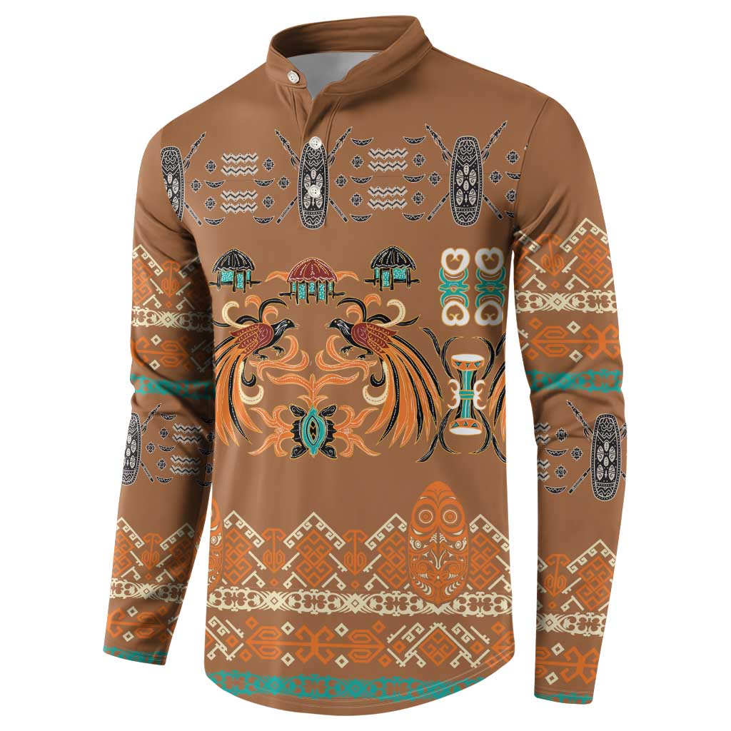 Terracotta Batik Papua-inspired Pattern Button Sweatshirt - Polynesian Pride