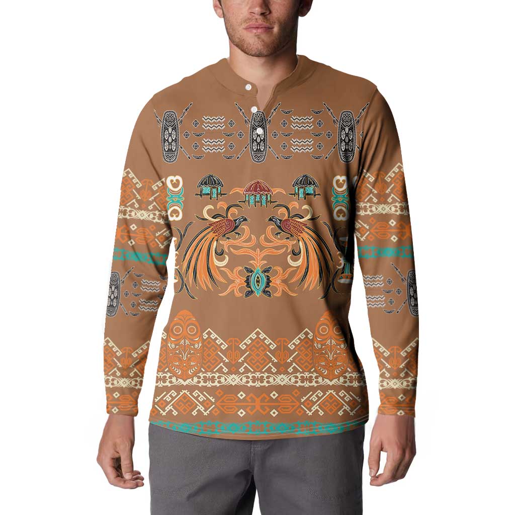 Terracotta Batik Papua-inspired Pattern Button Sweatshirt - Polynesian Pride