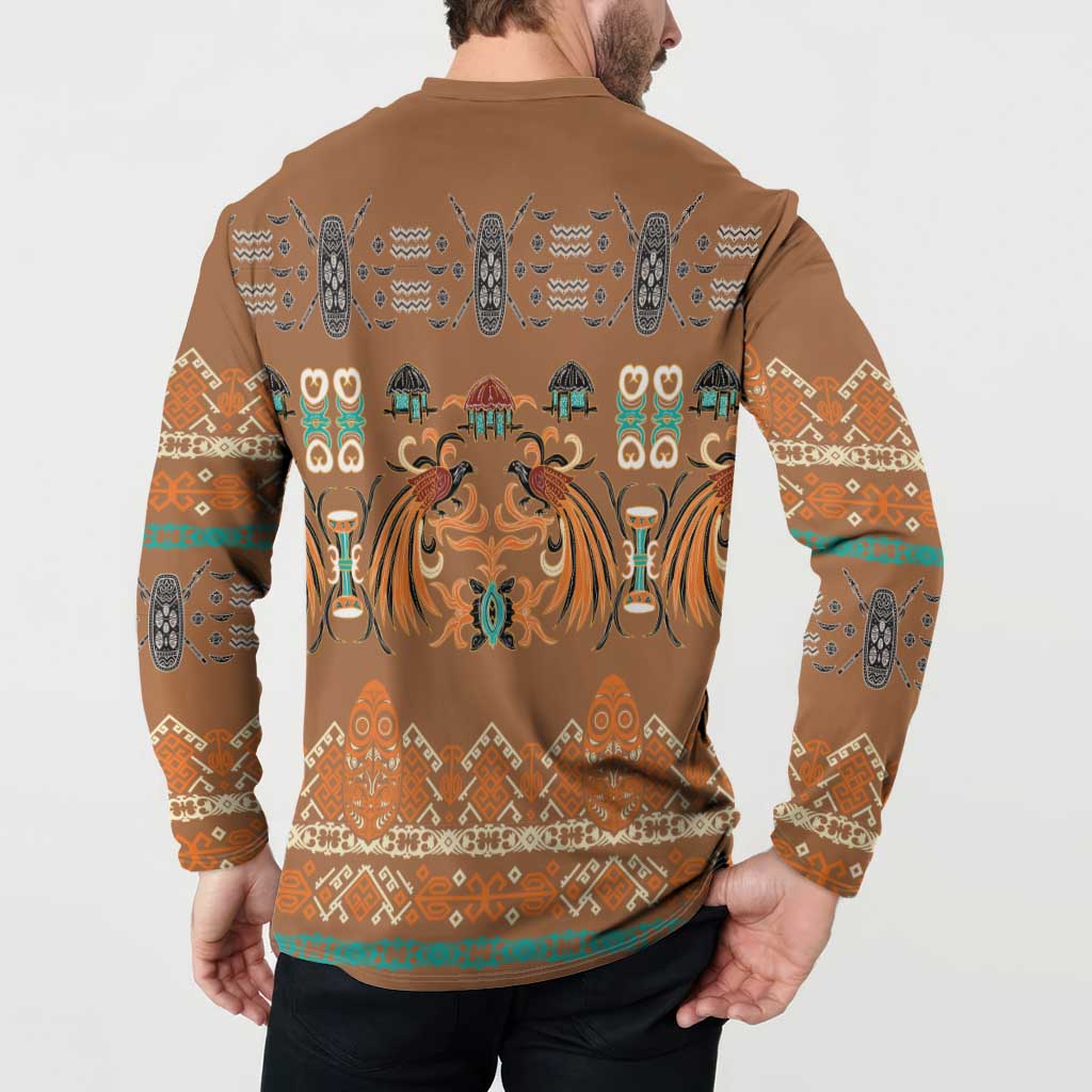 Terracotta Batik Papua-inspired Pattern Button Sweatshirt - Polynesian Pride