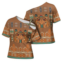 Terracotta Batik Papua-inspired Pattern Cross Shoulder Shirt LT9 - Polynesian Pride
