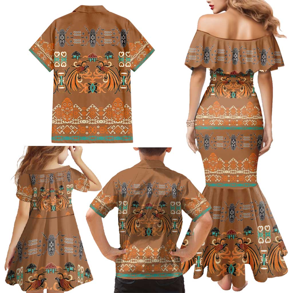 Terracotta Batik Papua-inspired Pattern Family Matching Mermaid Dress and Hawaiian Shirt - Polynesian Pride
