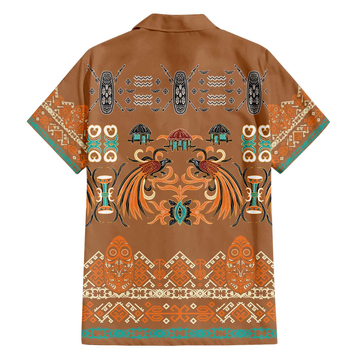 Terracotta Batik Papua-inspired Pattern Family Matching Off The Shoulder Long Sleeve Dress and Hawaiian Shirt - Polynesian Pride