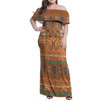 Terracotta Batik Papua-inspired Pattern Family Matching Off Shoulder Maxi Dress and Hawaiian Shirt - Polynesian Pride