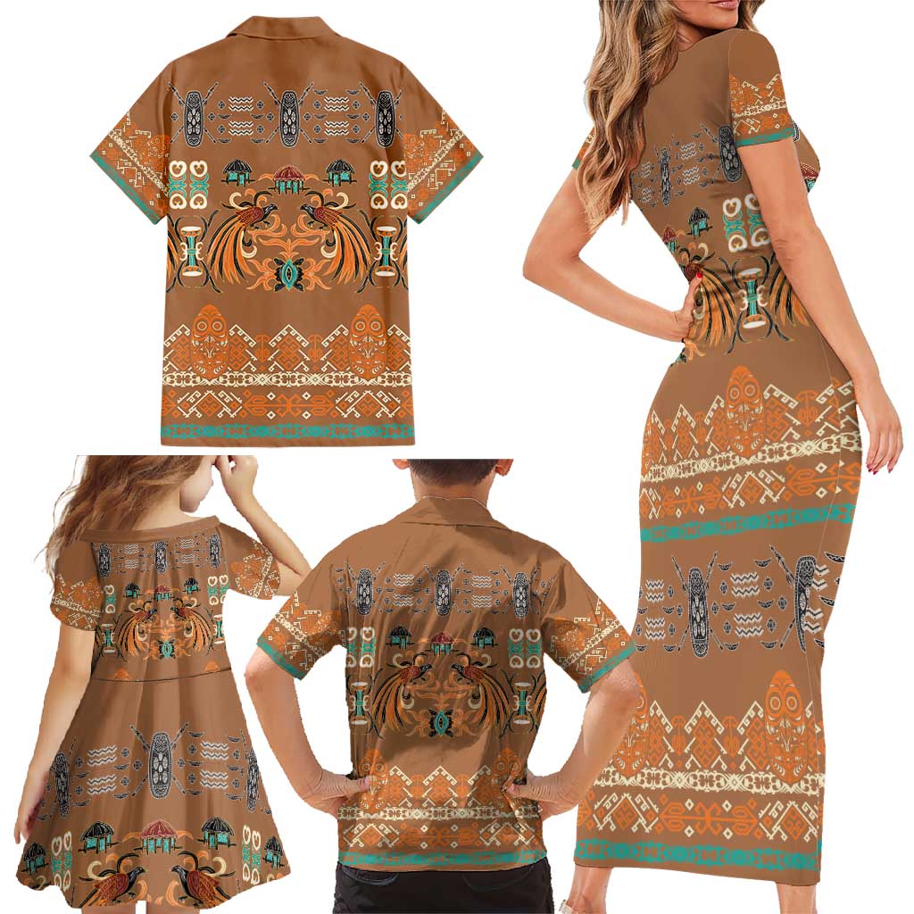 Terracotta Batik Papua-inspired Pattern Family Matching Short Sleeve Bodycon Dress and Hawaiian Shirt - Polynesian Pride