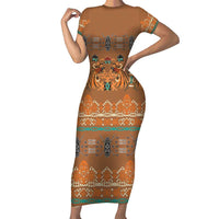 Terracotta Batik Papua-inspired Pattern Family Matching Short Sleeve Bodycon Dress and Hawaiian Shirt - Polynesian Pride