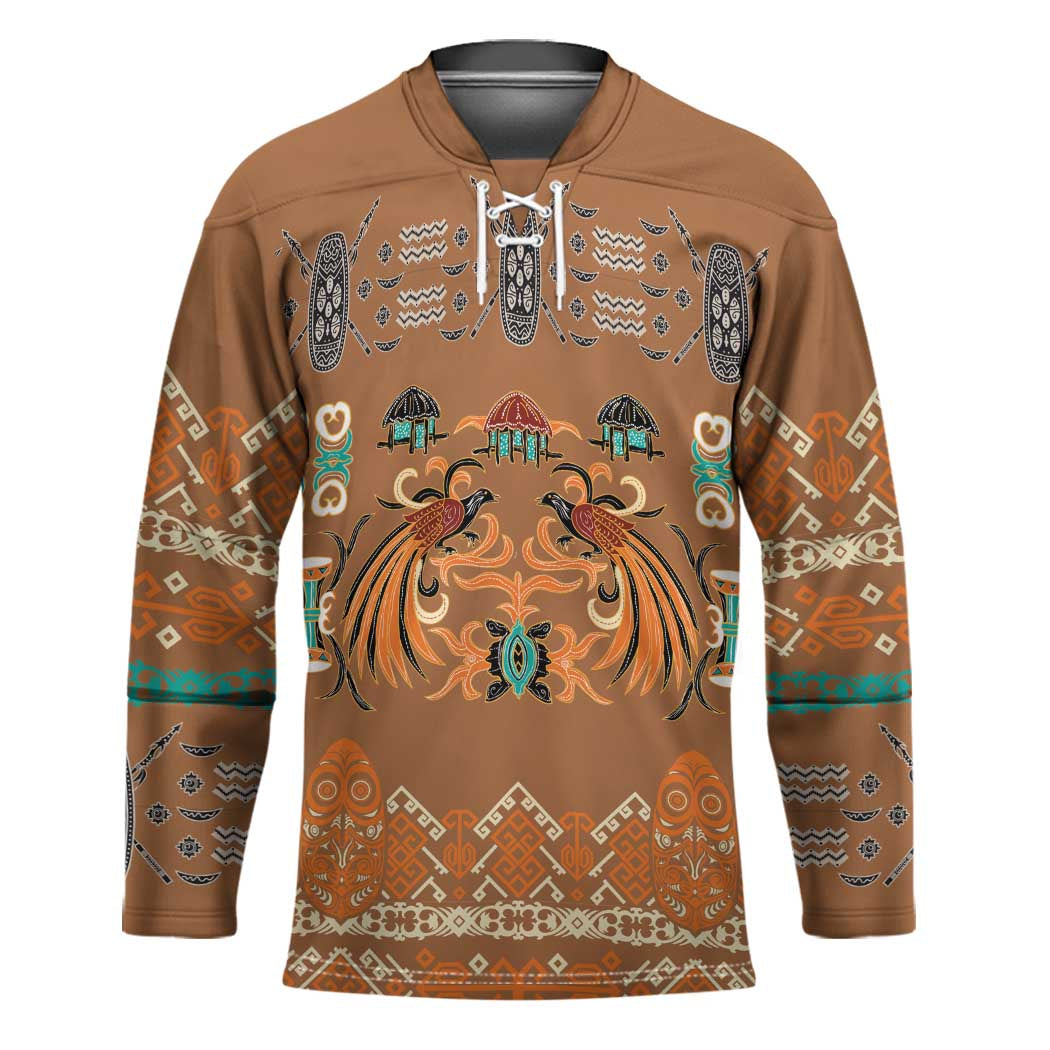 Terracotta Batik Papua-inspired Pattern Hockey Jersey LT9 Unisex Gold - Polynesian Pride