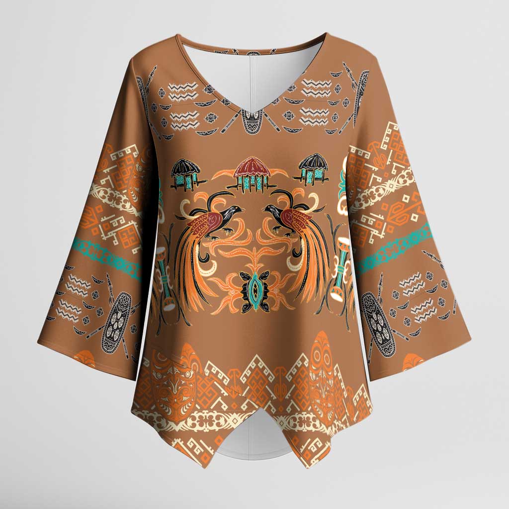 Terracotta Batik Papua-inspired Pattern Kimono Sleeve Blouse - Polynesian Pride