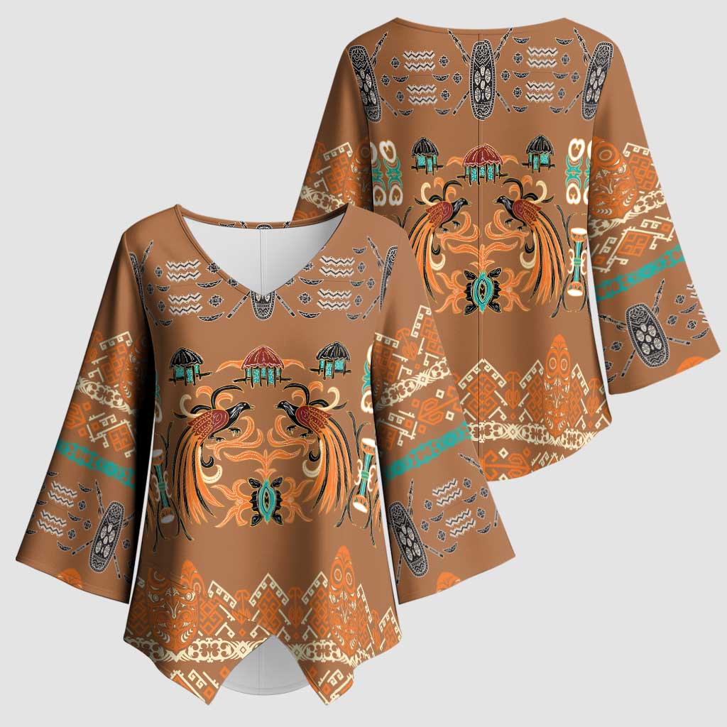 Terracotta Batik Papua-inspired Pattern Kimono Sleeve Blouse - Polynesian Pride