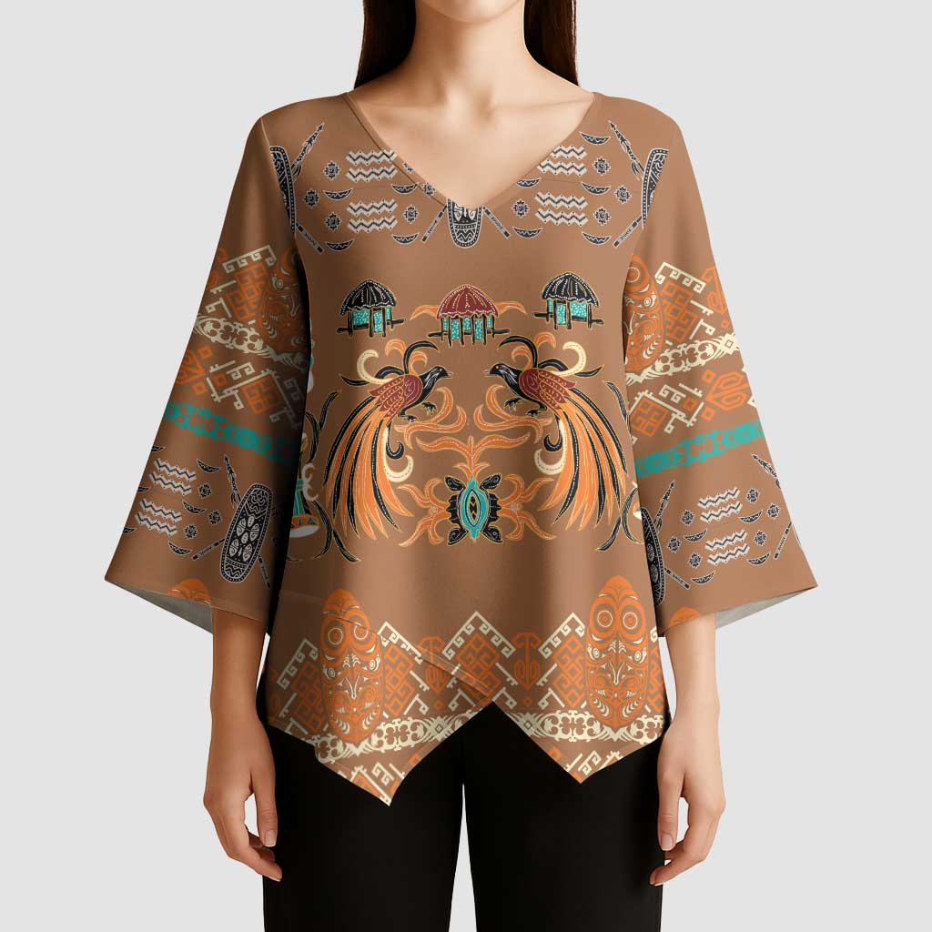 Terracotta Batik Papua-inspired Pattern Kimono Sleeve Blouse - Polynesian Pride