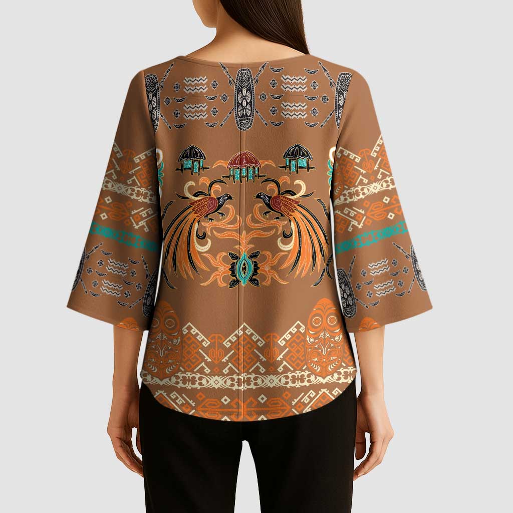 Terracotta Batik Papua-inspired Pattern Kimono Sleeve Blouse - Polynesian Pride
