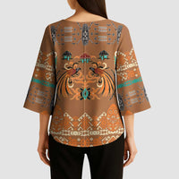 Terracotta Batik Papua-inspired Pattern Kimono Sleeve Blouse - Polynesian Pride