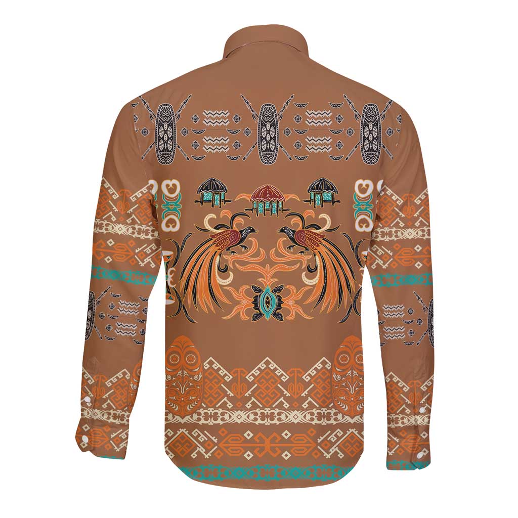 Terracotta Batik Papua-inspired Pattern Long Sleeve Button Shirt LT9 - Polynesian Pride