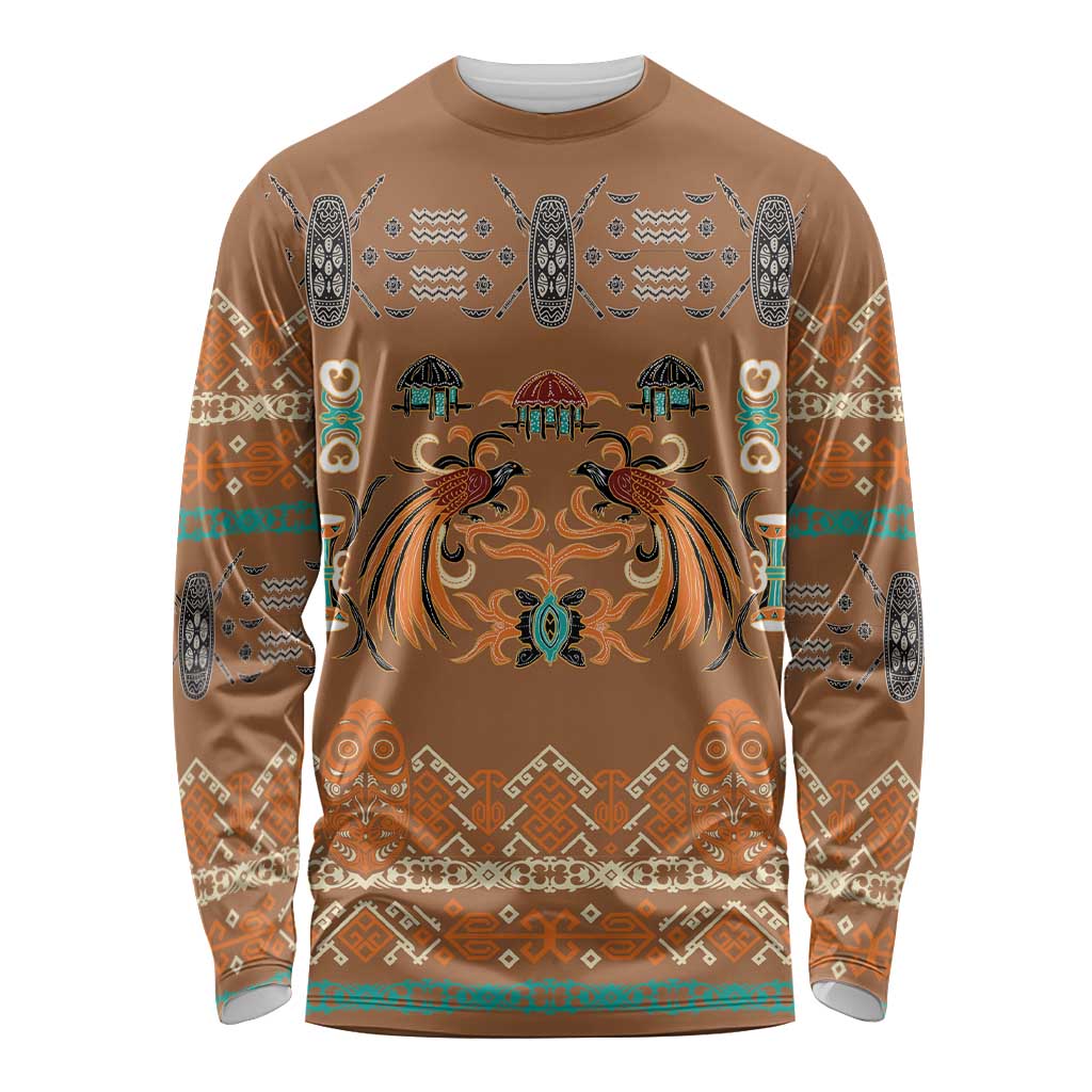 Terracotta Batik Papua-inspired Pattern Long Sleeve Shirt - Polynesian Pride