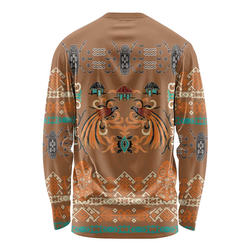 Terracotta Batik Papua-inspired Pattern Long Sleeve Shirt - Polynesian Pride