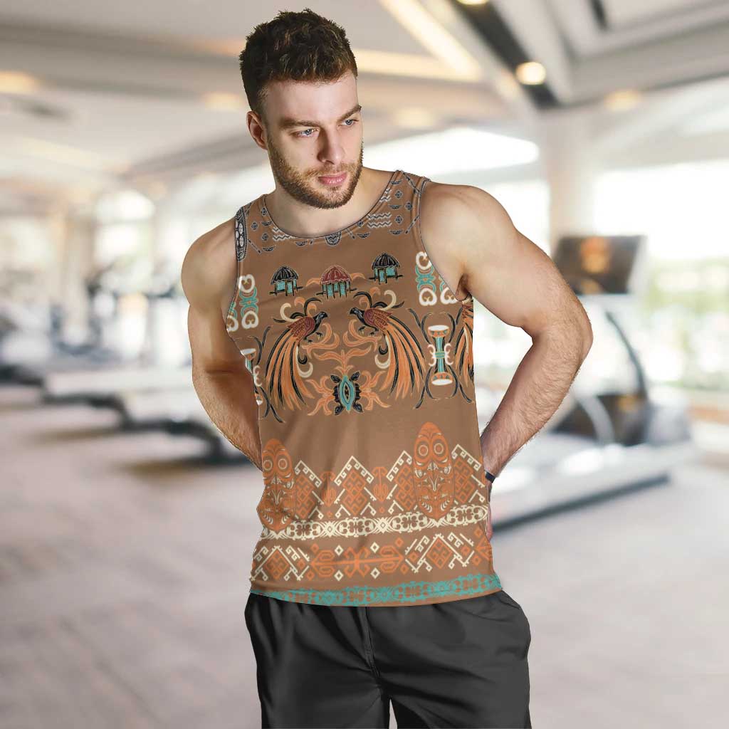 Terracotta Batik Papua-inspired Pattern Men Tank Top - Polynesian Pride