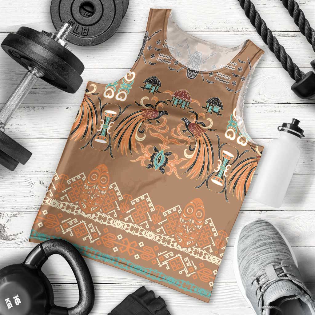 Terracotta Batik Papua-inspired Pattern Men Tank Top - Polynesian Pride