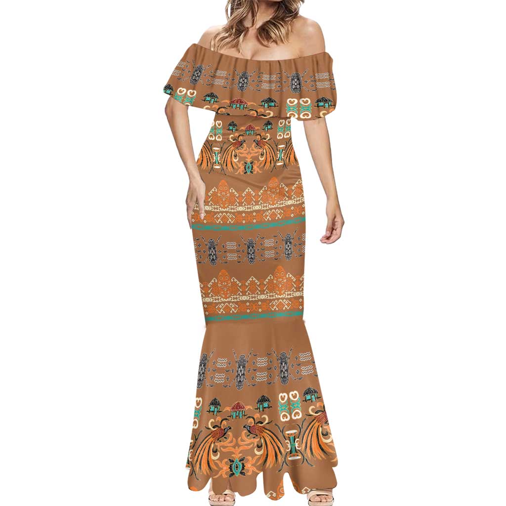 Terracotta Batik Papua-inspired Pattern Mermaid Dress - Polynesian Pride