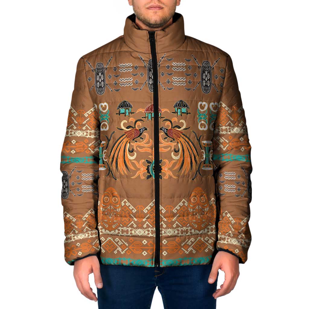 Terracotta Batik Papua-inspired Pattern Padded Jacket LT9 Men Gold - Polynesian Pride